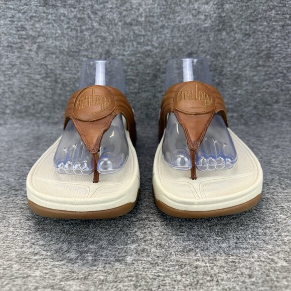 ✅Fitflop Sandals Woman’s 10 Walkstar III #030-017 Brown Leather Thong Flip Flops - Picture 5 of 9